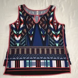 Per Seption Concept Women’s XL Multicolor Geometric Woven Stretch Keyhole Tank